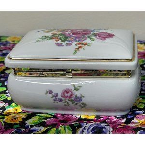 Antique Japan Porcelain Hinged Floral Trinket Box/Music Box